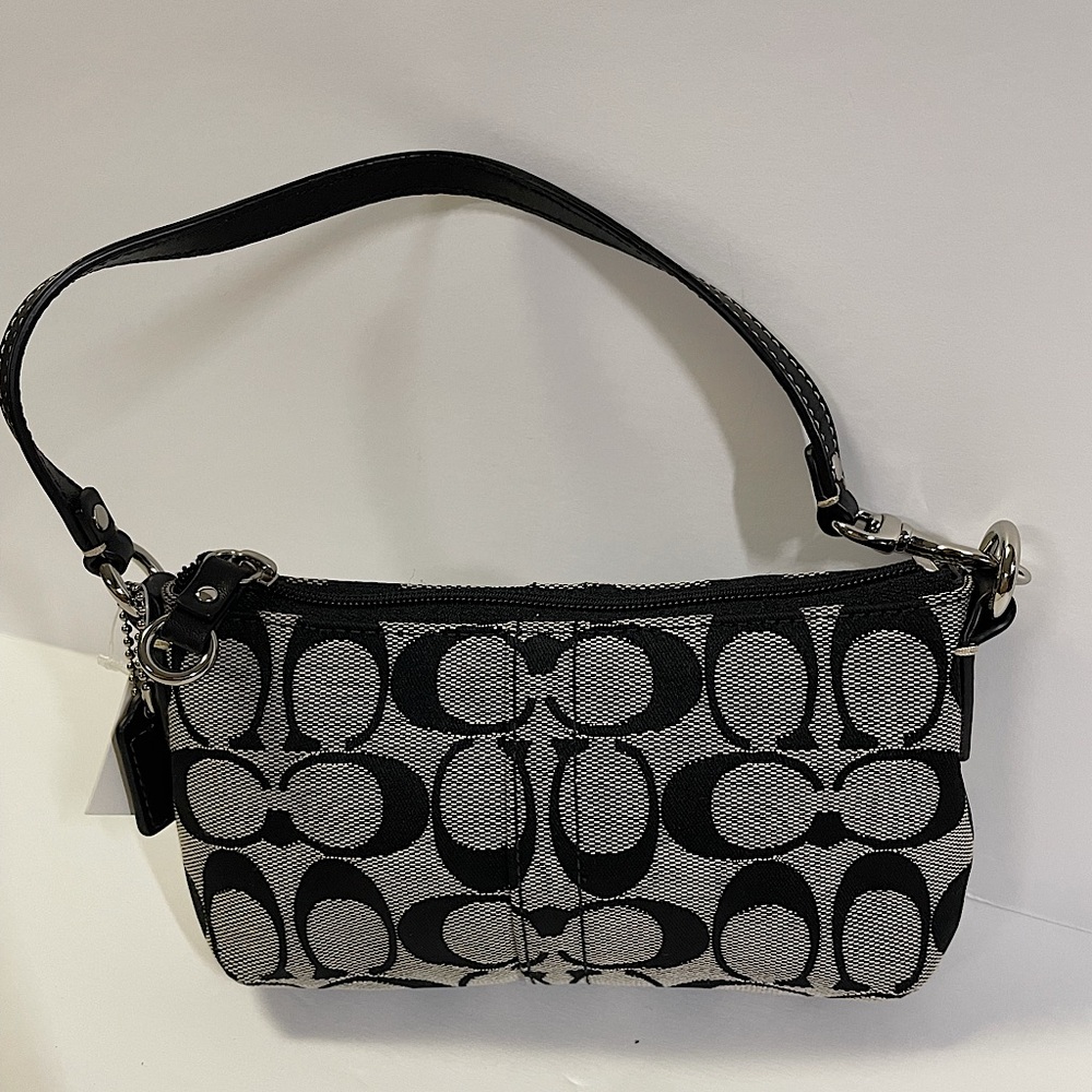 Coach Signature Zip Wristlet - Black White - NWT